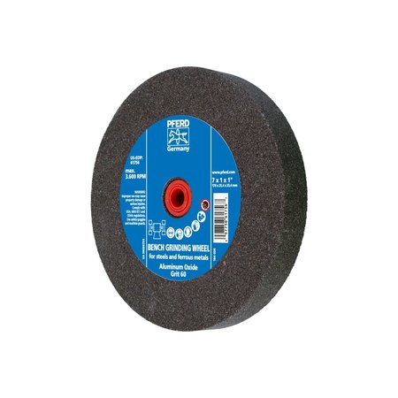 Pferd 7" x 1" Vitrified Bench Wheel - 1" A.H., Aluminum Oxide, 60 Grit 61756